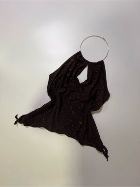 y2k brown fairy core sparkly halter top